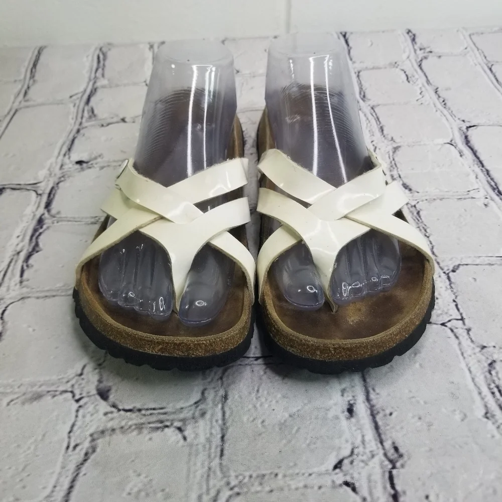 Betula Birkenstock white faux vegan leather strappy sandals